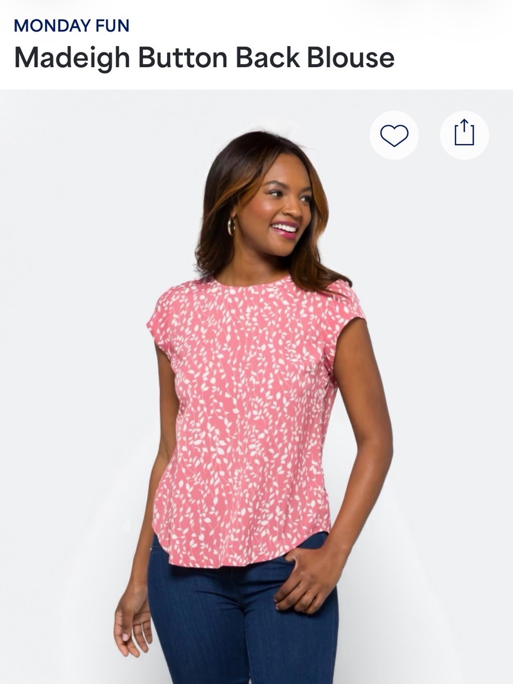 Madeigh Pink Printed Cap-Sleeve Button-Back Blouse